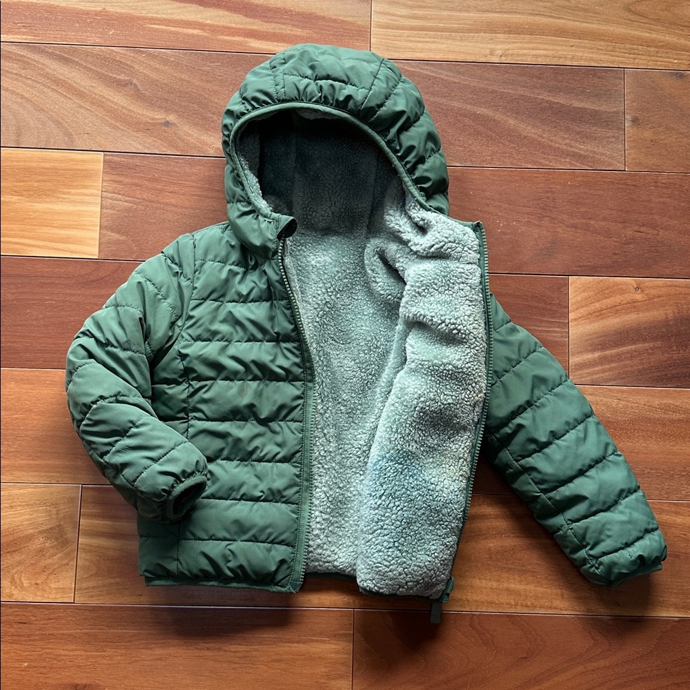 Primary Reversible Green Puffer Hooded Jacket 4T